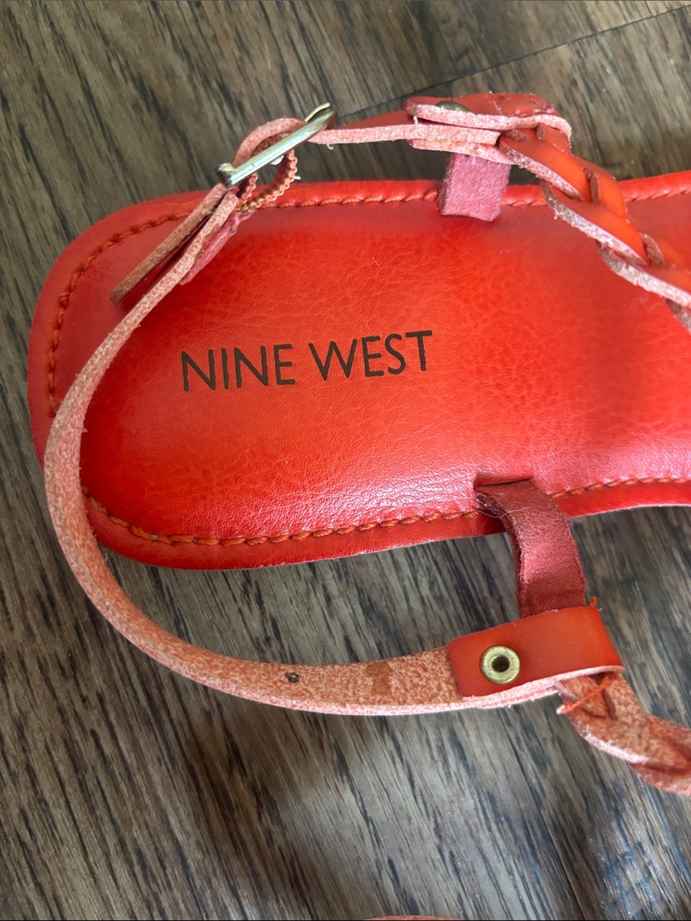 NINE WEST Orange Braided T-Strap Thong Sandals Flat Size 8M Coral - Picture 3 of 5
